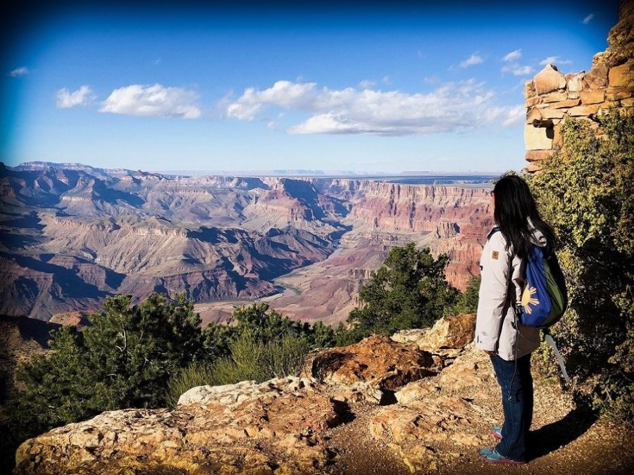 A member of a nomadic family visiting the Grand Canyon