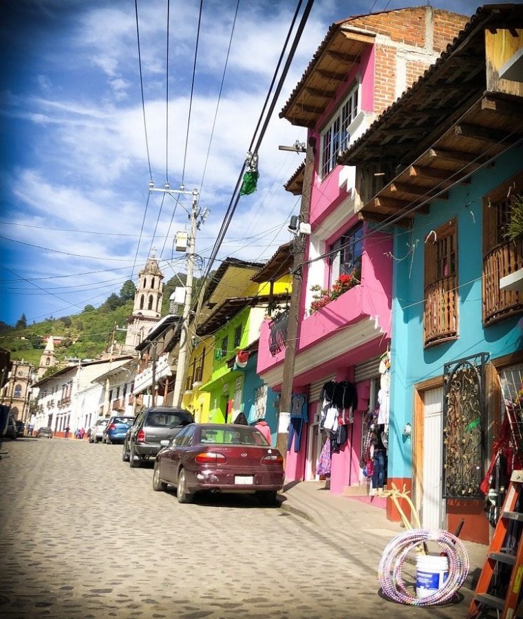The town of Angangueo in Michoacan state, where travelers can stop and visit while driving in Mexico