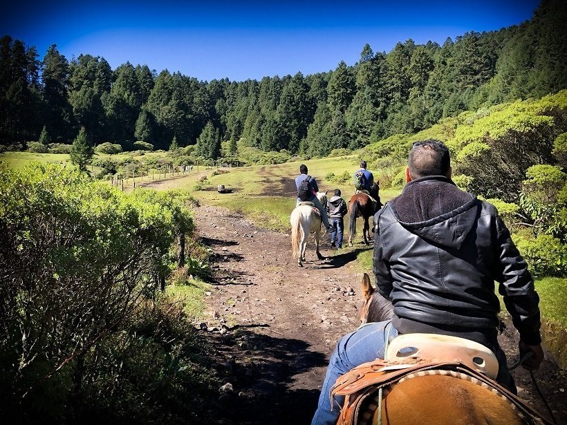 Horseback riders at the monarch butterfly sanctuary in Michoacan region of Mexico
