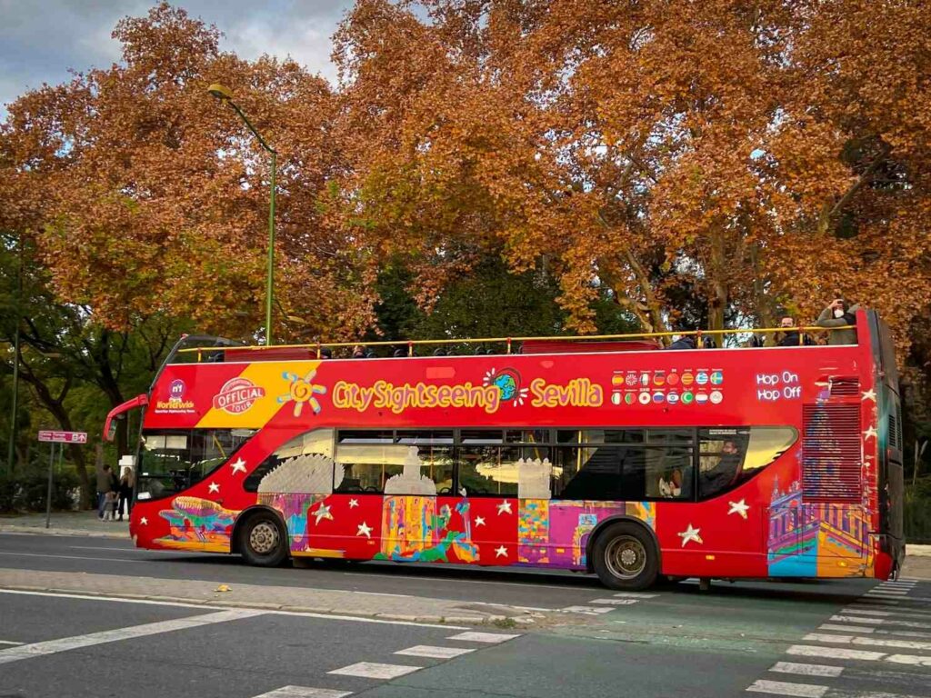 A red City Sightseeing bus for Seville