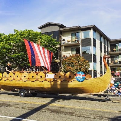 A Viking ship during a Syttende Mai parade in Seattle, WA to inspire travel