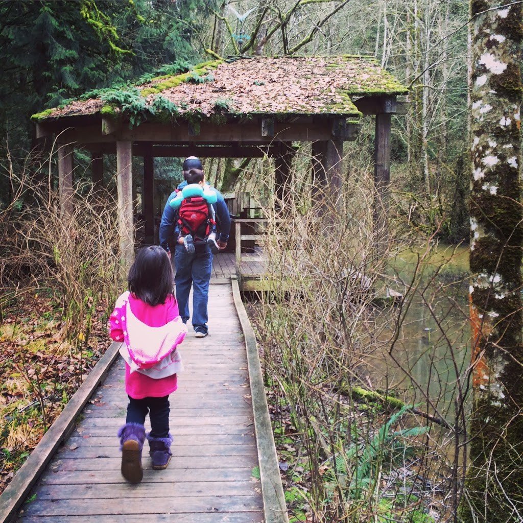 A family hiking in Forest Park in Portland, one of the things to do in Portland with kids