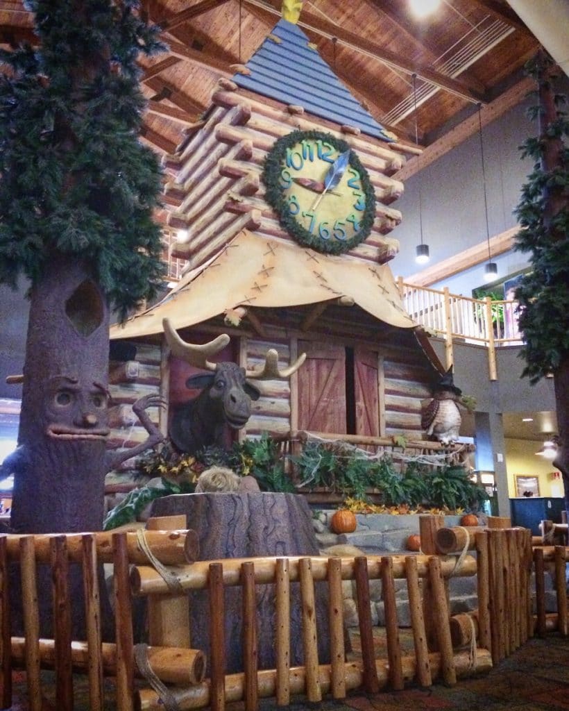 The Clock Tower at Great Wolf Lodge. This show is free to watch, and is a great way for families to save money at Great Wolf Lodge.