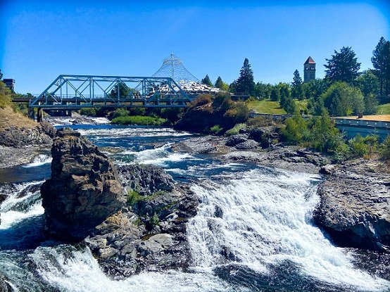 Spokane Falls at Riverfront Park, where visitors can enjoy urban hiking in Spokane, WA