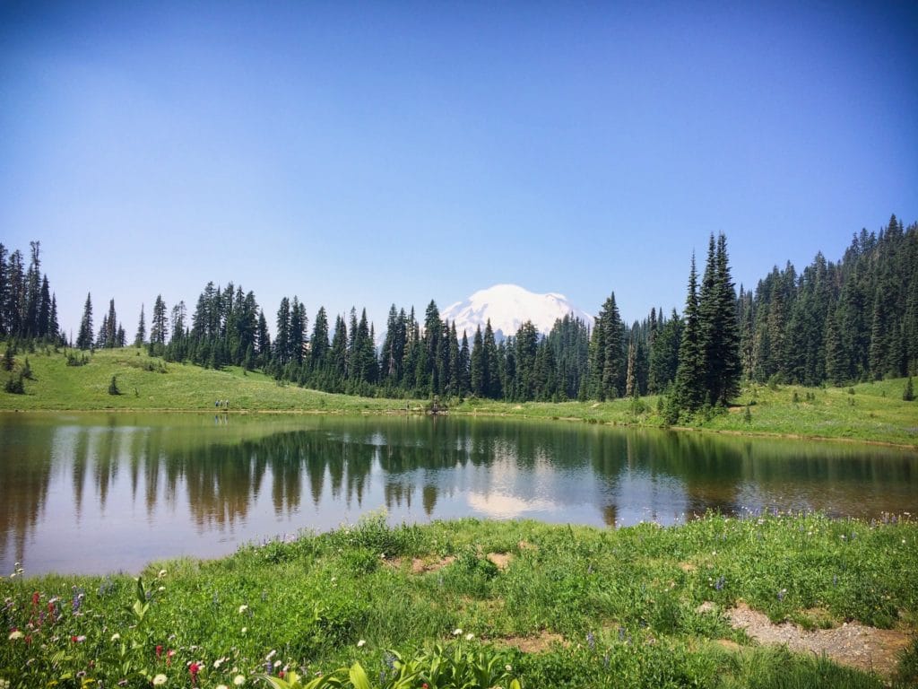 Tipsoo Lake at Mount Rainier National Park, where travelers can find some of the best camping in Washington state