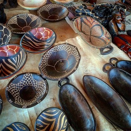 Carved wooden bowls at Kabwata Cultural Village in Lusaka, Zambia in Africa
