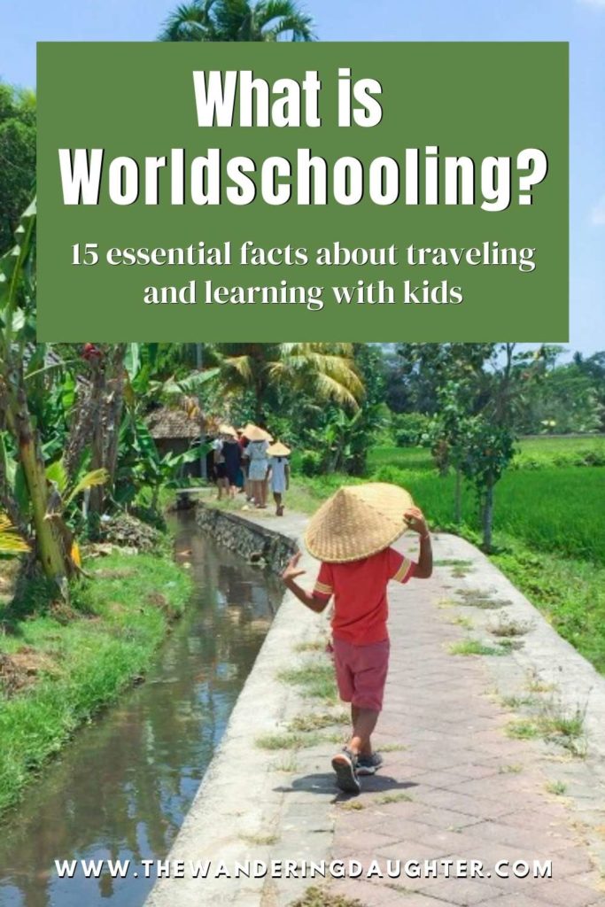What is worldschooling? 15 essential facts about traveling and learning with kids | The Wandering Daughter

Pinterest image about worldschooling for a family travel blog.

Image description: A boy in a red shirt and red shorts and a woven conical farmers hat walking on a paved path between a small canal and a rice paddy. Ahead of him, a group of people also in conical hats walk along the path.